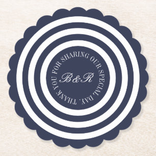 Posavasos De Papel Personalizado monograma negrita boda de banda azul