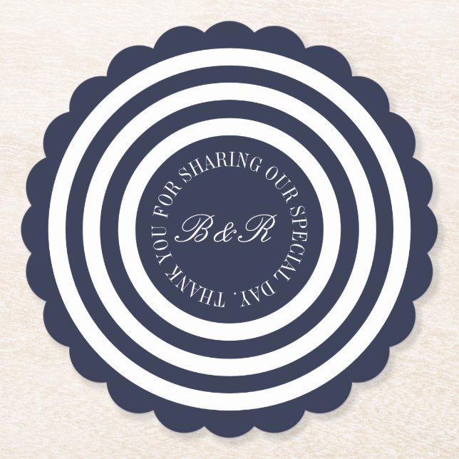 Posavasos De Papel Personalizado monograma negrita boda de banda azul (Anverso)