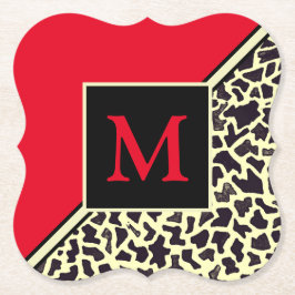 Posavasos De Papel Personalizado Monograma Red Leopard Coasters