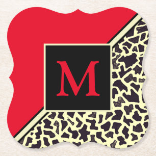 Posavasos De Papel Personalizado Monograma Red Leopard Coasters