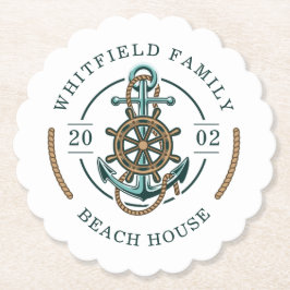 Posavasos De Papel Personalizado Nautical de una casa de playa famili