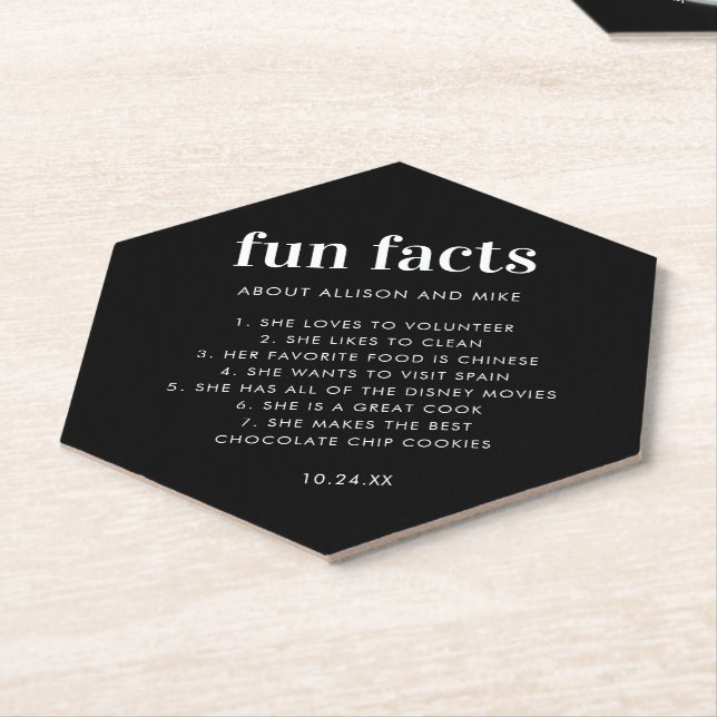 Posavasos De Papel Personalizado negro Fun Facts Funny Boda (En perspectiva)