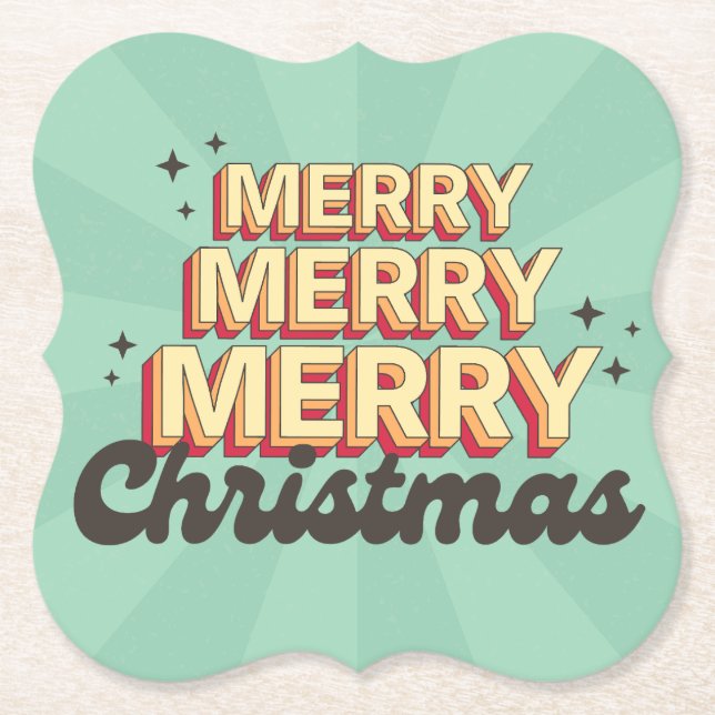 Posavasos De Papel Personalizado retro diseño alegre navidad texto (Anverso)