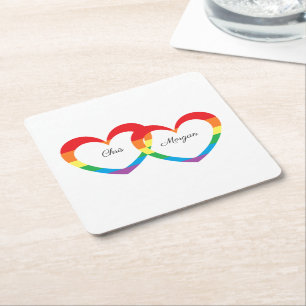 Posavasos de papel personalizados "Rainbow Hearts"
