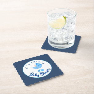 Posavasos De Papel Personalizar Baby Shower de transporte azul