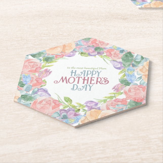 Posavasos De Papel Personalizar cuatro flores acuarela Día de la Madr (En perspectiva)