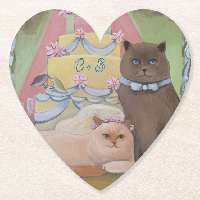 Posavasos De Papel Personalize Initials Wedding Cats  (Anverso)