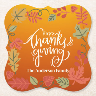 Posavasos De Papel Personalized Happy Thanksgiving Family Name