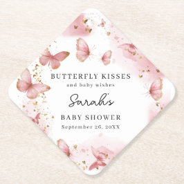 Posavasos De Papel Personalized Pink Butterfly Baby Shower Coaster