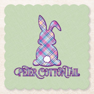 Posavasos De Papel Peter Cottontail Purple Plaid Easter Bunny