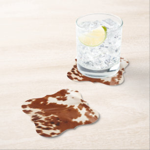 Posavasos De Papel Piel de vaca blanco marrón