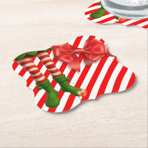 Posavasos De Papel Piernas Divertidas de Elfo Navidad Traviesuras d