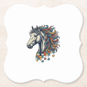 Posavasos De Papel Pieza de rompecabezas de caballo colorido grabado