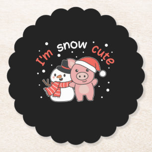 Posavasos De Papel Pig I'm Snow Cute Snowman Snow Pun