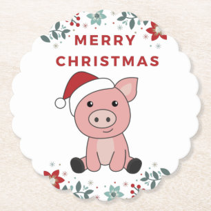 Posavasos De Papel Pig Merry Christmas Animals Papel de cerdos