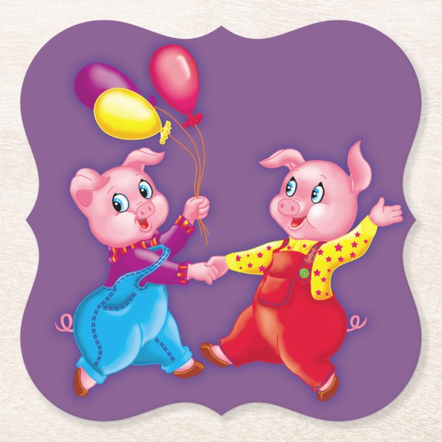 Posavasos De Papel piglet rosado alegre (Anverso)