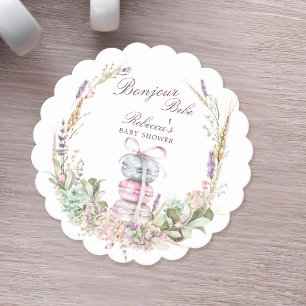 Posavasos De Papel Pila francesa de macarons en corona bonjour bebe
