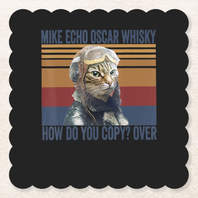 Posavasos De Papel Piloto de gato Mike Echo Oscar Whisky Costume Rega (Anverso)
