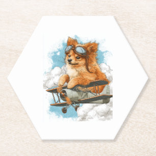 Posavasos De Papel Piloto Pomerania � perro de hielo volador