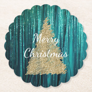 Posavasos De Papel Pine Green Tinsel Gold Christmas Tree