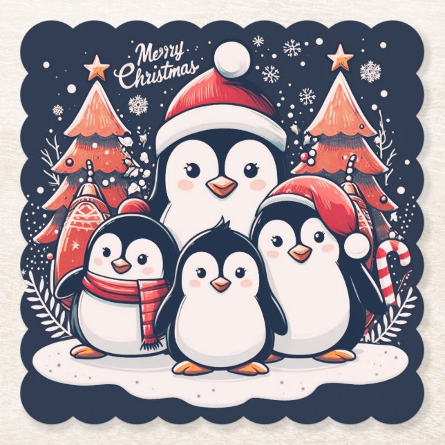 Posavasos De Papel Pingüino de navidades por Rp (Anverso)