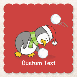 Posavasos De Papel Pingüino navidad recibiendo bola de nieve