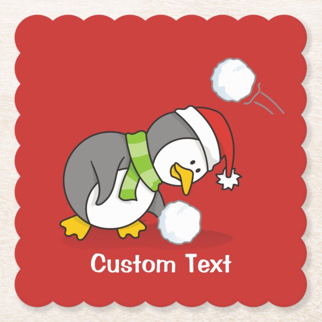 Posavasos De Papel Pingüino navidad recibiendo bola de nieve (Anverso)