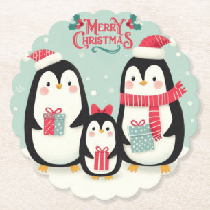 Posavasos De Papel Pingüinos nevados de Feliz Navidad