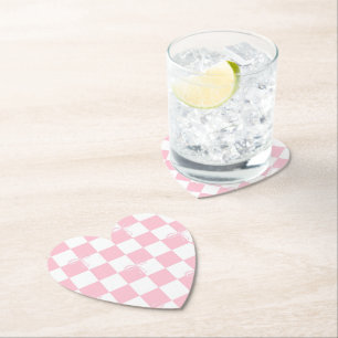 Posavasos De Papel Pink Bow Checkered Girly Heart Modelado