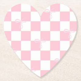 Posavasos De Papel Pink Bow Checkered Girly Heart Modelado