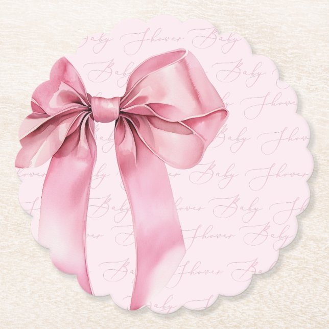 Posavasos De Papel Pink Bow Elegant calligraphy Baby Shower (Anverso)