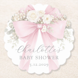 Posavasos De Papel Pink Coquette Bow Floral Baby in bloom baby Shower