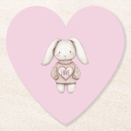 Posavasos De Papel Pink Cute Bunny Pink Sweater Heart Baby Shower