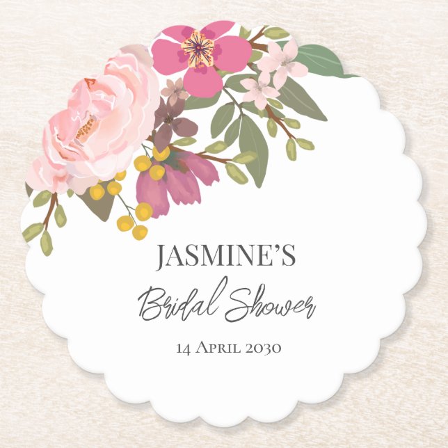 Posavasos De Papel Pink Floral Garden Spring Bridal (Anverso)