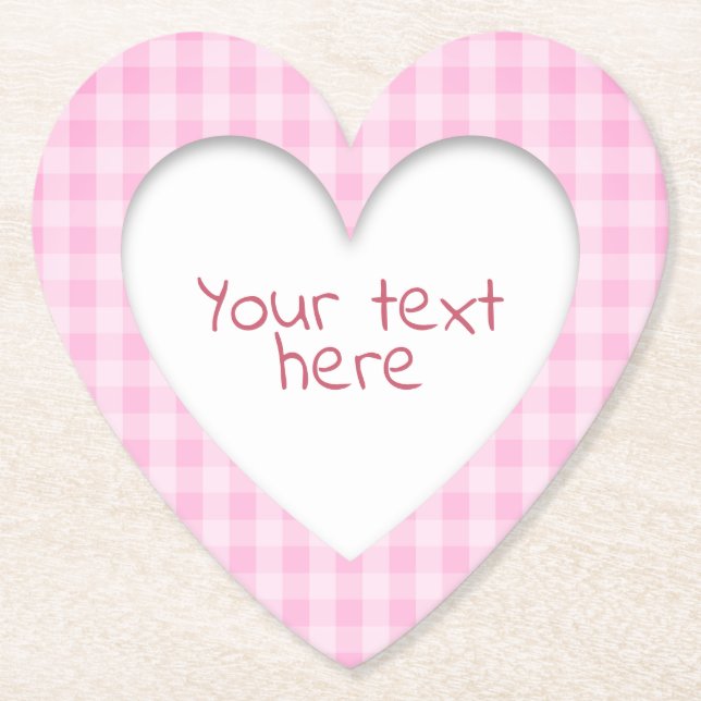 Posavasos De Papel Pink Gingham Heart (Anverso)