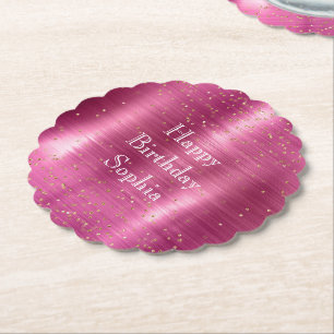 Posavasos De Papel Pink Glam Gold Sparkle Confetti Cumpleaños