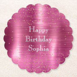 Posavasos De Papel Pink Glam Gold Sparkle Confetti Cumpleaños