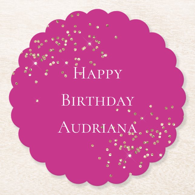 Posavasos De Papel Pink Gold Sparkle Confetti Cumpleaños (Anverso)