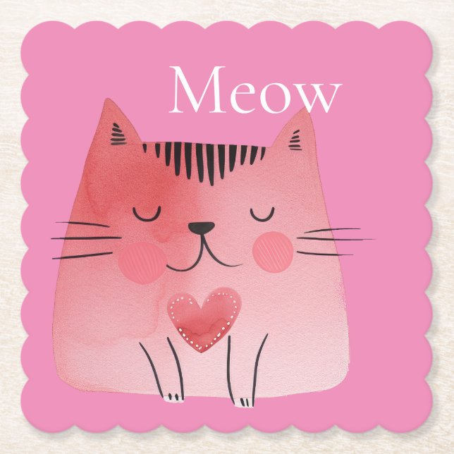 Posavasos De Papel Pink Meow Cat (Anverso)