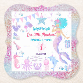 Posavasos De Papel Pink Purple Magple Chica Mermaid Cumpleaños