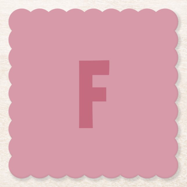 Posavasos De Papel Pink Rose Gold Letter F Monogram Square Scalloped (Anverso)