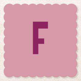 Posavasos De Papel Pink Rose Gold Letter F Monogram Square Scalloped