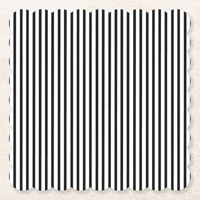 Posavasos De Papel Pinstripe delgada blanca y negra (Anverso)