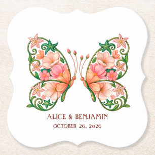 Posavasos De Papel Pintura al óleo romántico Floral Mariposa