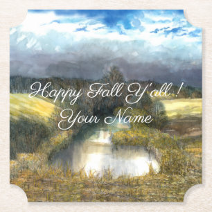 Posavasos De Papel Pintura de acuarela en estanque de otoño