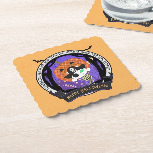 Posavasos De Papel Pirata skeleton cat (En perspectiva)