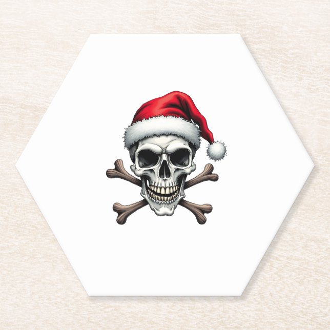 Posavasos De Papel Pirate Christmas Skull & Crossbones Santa Hat. Got (Anverso)