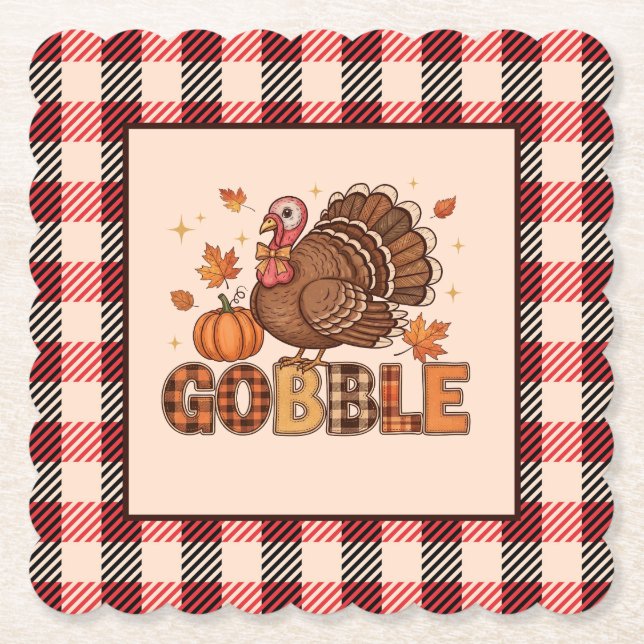 Posavasos De Papel Plaid & Whimsy – Festive Thanksgiving Turkey (Anverso)