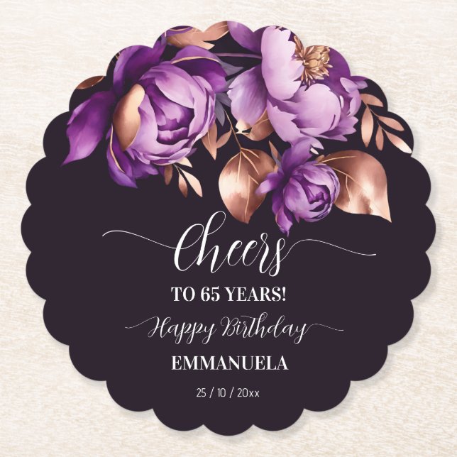Posavasos De Papel Plantilla de peonatos púrpura de la fiesta de cump (Anverso)