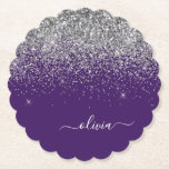 Posavasos De Papel Plata Purpurina Púrpura Girly Monograma Nombre<br><div class="desc">Láminas de papel de Monograma con Purpurina de guijarros morado y plateado. Esto hace que la graduación perfecta, el cumpleaños, el boda, la ducha de novia, el aniversario, la ducha de bebé o la fiesta de soltera sea un regalo para alguien que ama el lujo glam y los estilos de...</div>